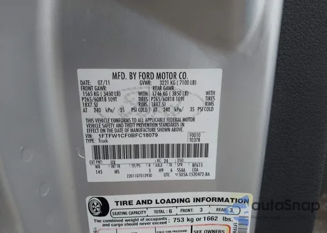 2011 Ford F-150 Xlt from USA, damaged, VIN 1FTFW1CF0BFC18079